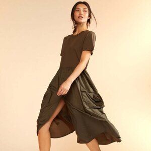 NWT | Cynthia Rowley Olive Cargo Midi Dress Utility Pockets | SM